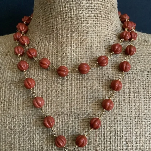 Vintage gold over sterling genuine carved jasper pendant necklace.
